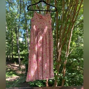 Zunie Girl’s Pink Floral Maxi Cottagecore Party‎ Dress Feminine Lace Up Back